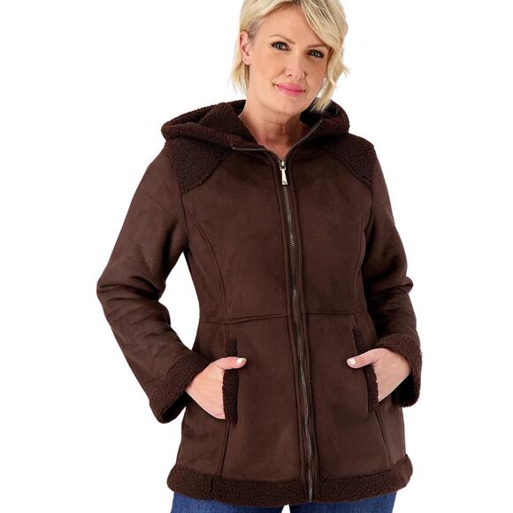 Koolaburra by UGG Faux Suede Hooded Coat w/ Sherpa Trim – NEW Size Small - Picture 1 of 2